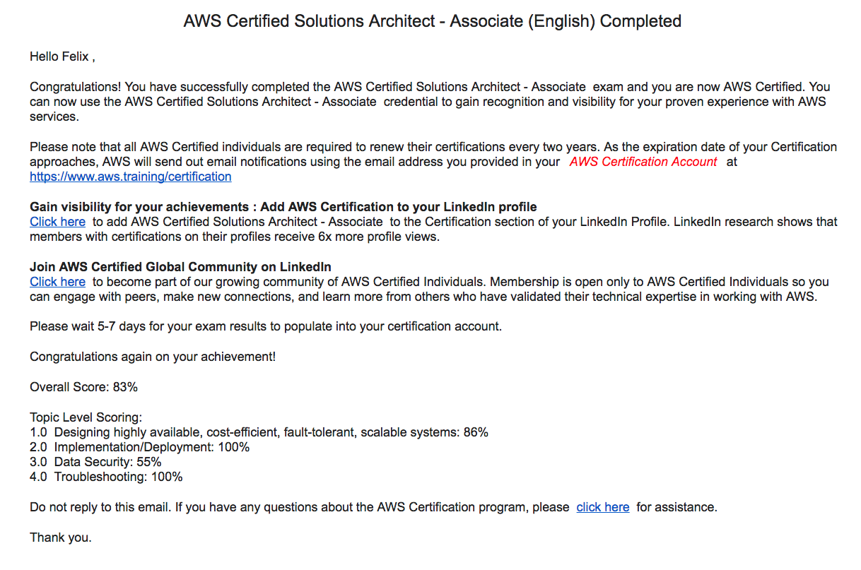 &ldquo;AWS Certicate Email&rdquo;